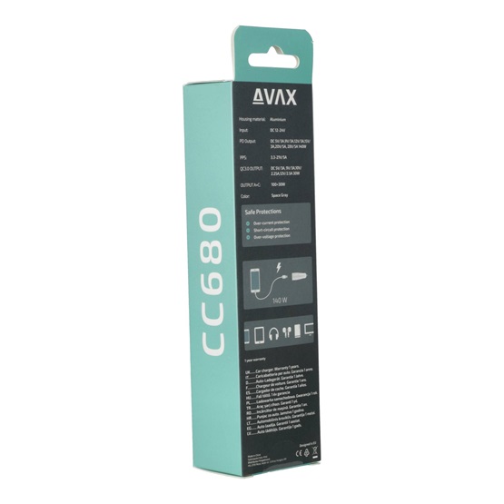  AVAX CC680B CARLY+ USB A + Type C 140W autós töltő Fekete