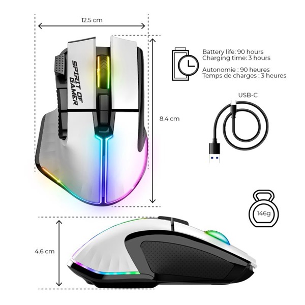 Spirit of Gamer PRO-M5 Arctic Wireless Optikai  8000DPI Vezeték nélküli Egér  Fehér 