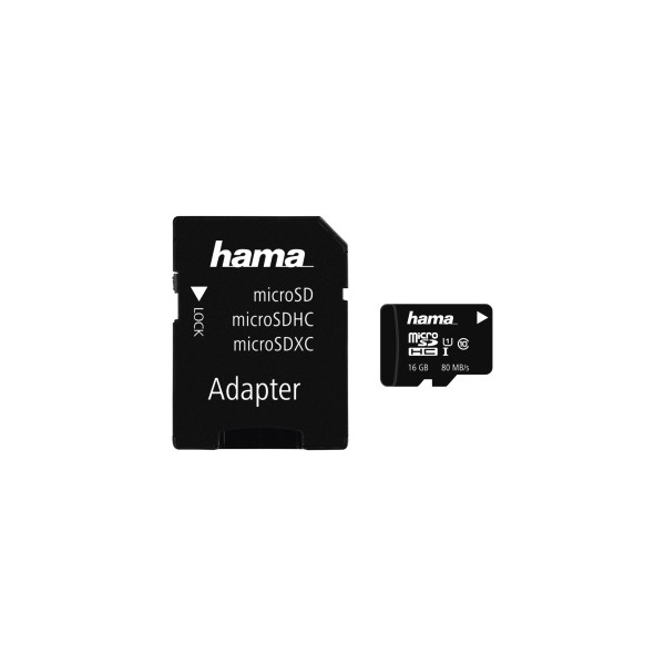 Hama 16GB microSDHC Class 10 UHS-I + adapterrel Hama 16GB microSDHC Class 10 UHS-I + adapterrel