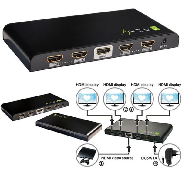 TECHLY HDMI splitter 1 in 4 out 30 méter 4K Ultra HD TECHLY HDMI splitter 1 in 4 out 30 méter 4K Ultra HD