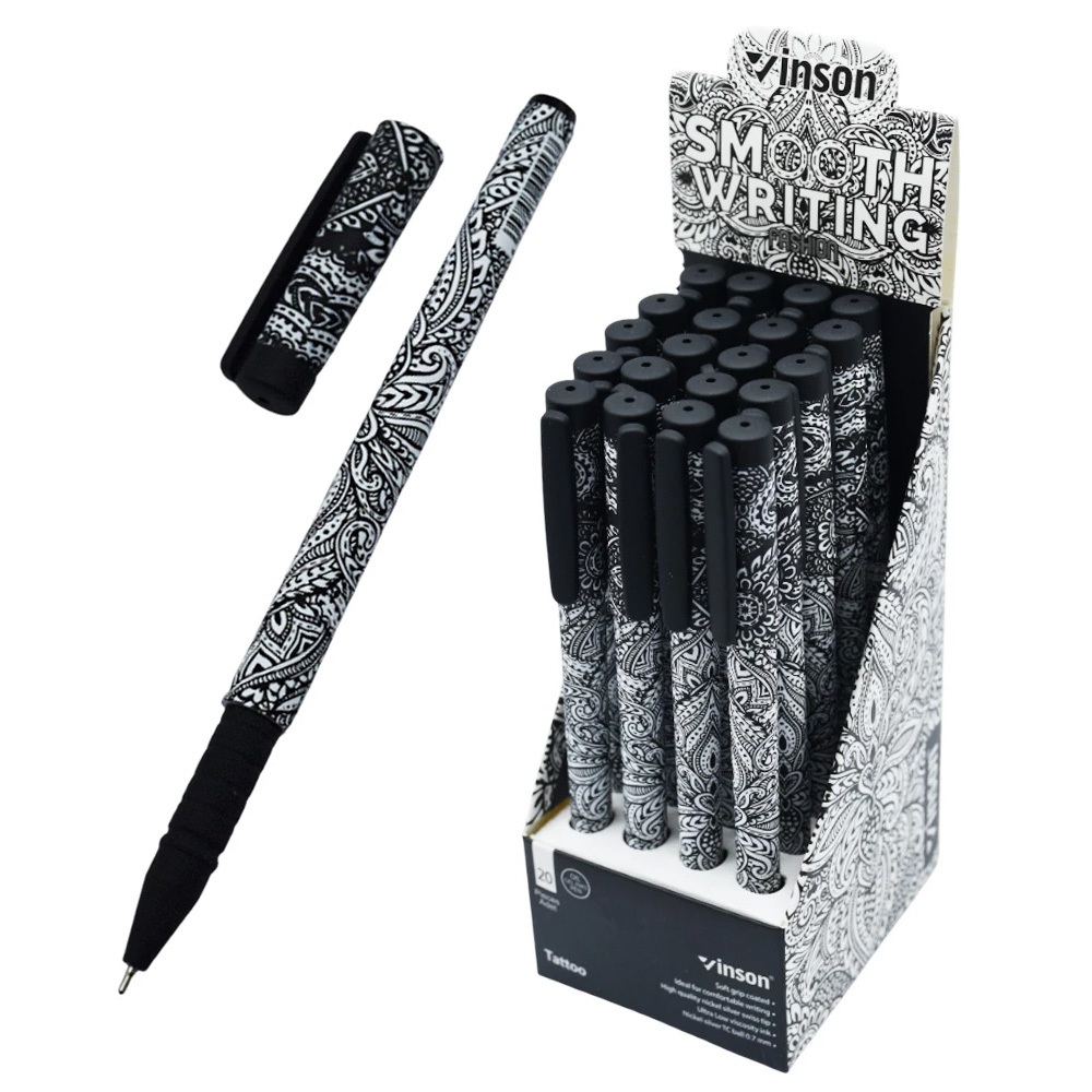 Vinson Golyóstoll kupakos, 0,7mm  Tattoo  vegyes test displ 20 db/display (A3)