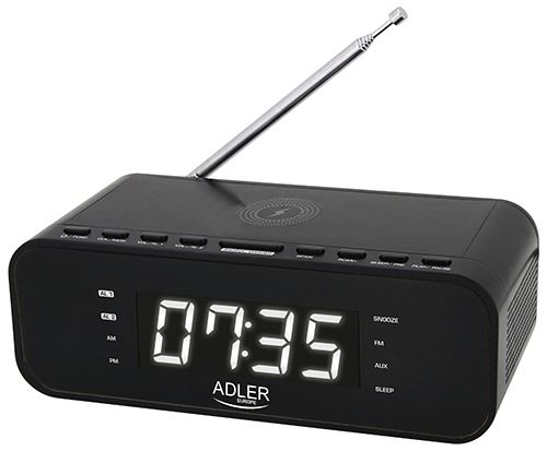 Adler AD 1192B ébresztőóra vezeték nélküli töltés funkcióval fekete