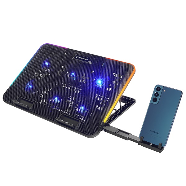 Rampage     SIXPOWER 15,6"-ig R9 fém rács 6xventi  RGB 2xUSB-A  kék LED Notebook Hűtőpad