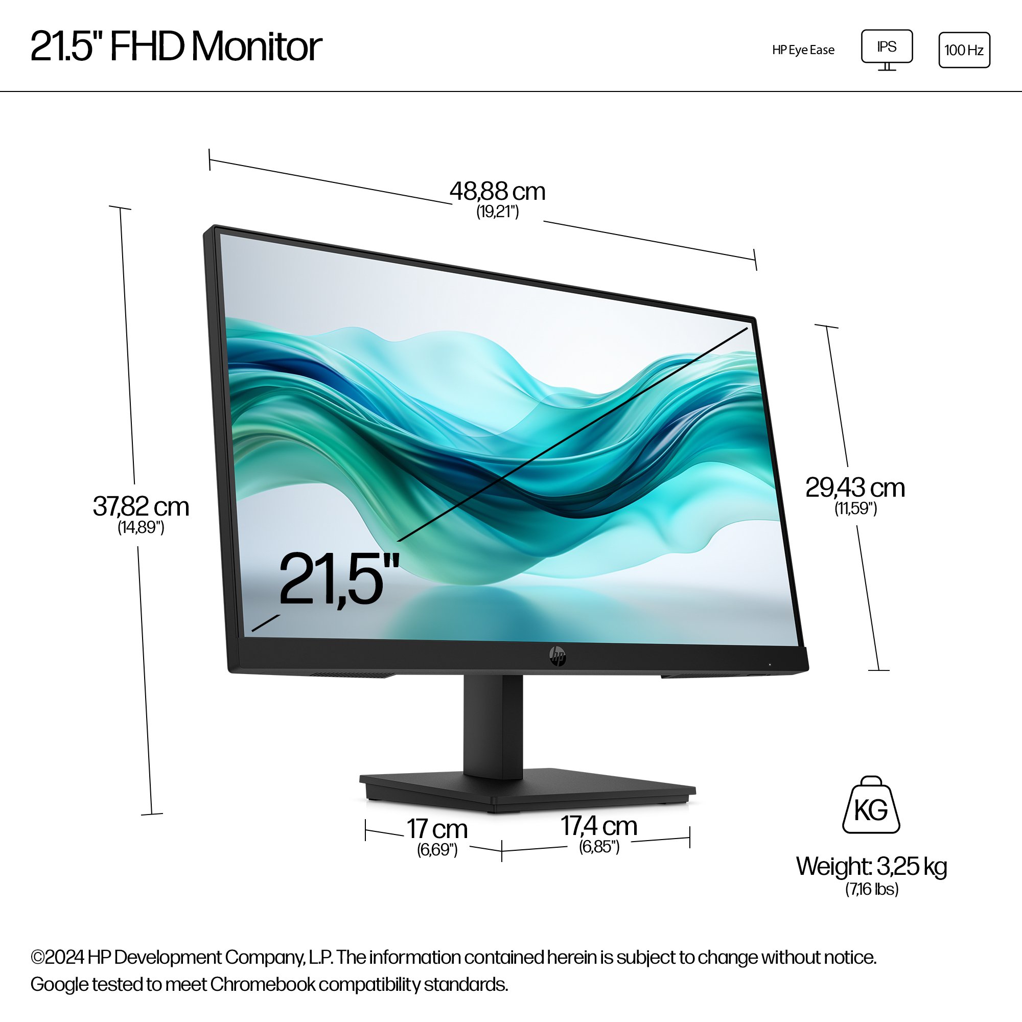 HP 21.5" Series 3 Pro 322pf Monitor - 1920x1080, IPS, 100Hz, Fekete