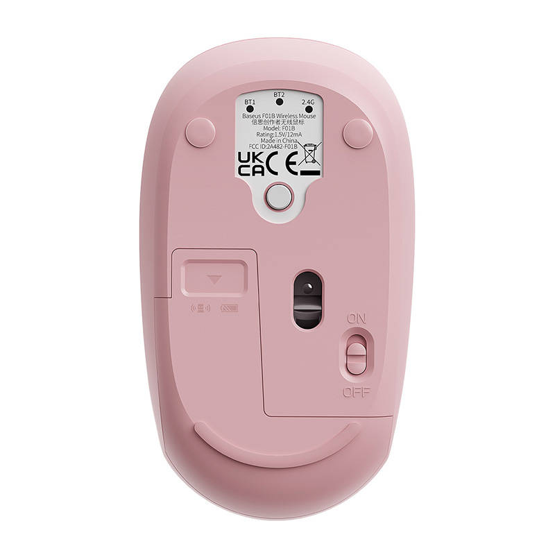 Wireless mouse Baseus F01B Tri-mode  2.4G BT5.0 1600 DPI (pink)
