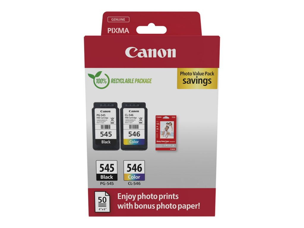 Canon PG-545 (1x8 ml) + CL-546 (1x8 ml) + 50 lap GP501 10x15 fényes fotópapír Multipack Canon PG-545 (1x8 ml) + CL-546 (1x8 ml) + 50 lap GP501 10x15 fényes fotópapír Multipack