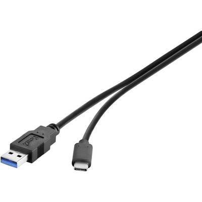 Renkforce USB 3.1 (Gen 2) Csatlakozókábel [1x USB 3.1 dugó, A típus - 1x USB-C™ dugó] 1.00 m Fekete UL minősített, Aranyozatt érintkező
