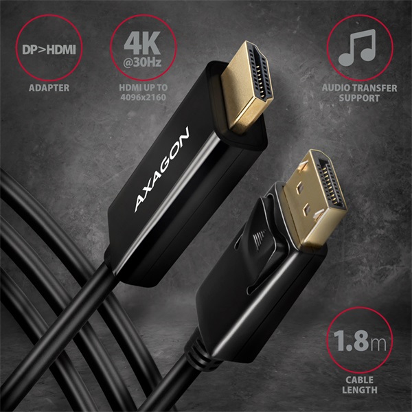 Axagon RVD-HI14C2 DisplayPort -> HDMI kábel 1.8m fekete