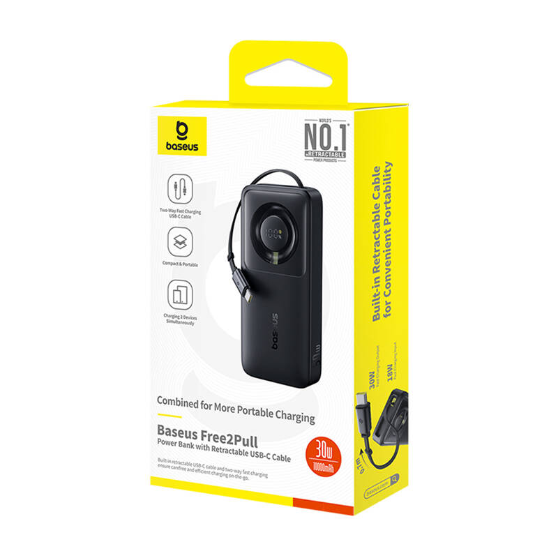 Baseus Free2Pull kábellel 10000mAh 30W powerbank Fekete 