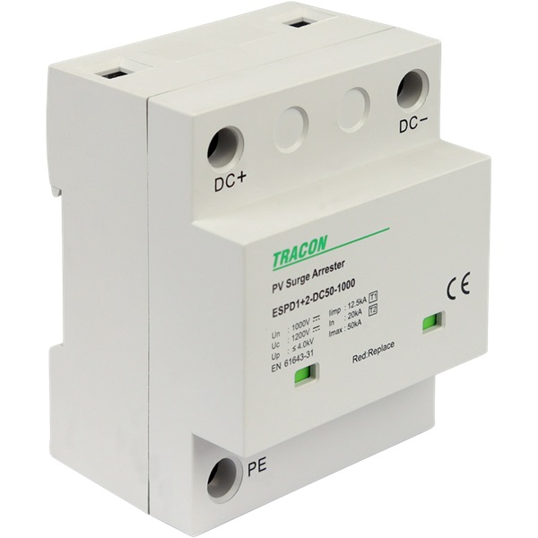 Tracon ESPD1+2-DC50-1000 egybeépített T1+T2 DC típusú túlfeszültséglevezető Tracon ESPD1+2-DC50-1000 egybeépített T1+T2 DC típusú túlfeszültséglevezető