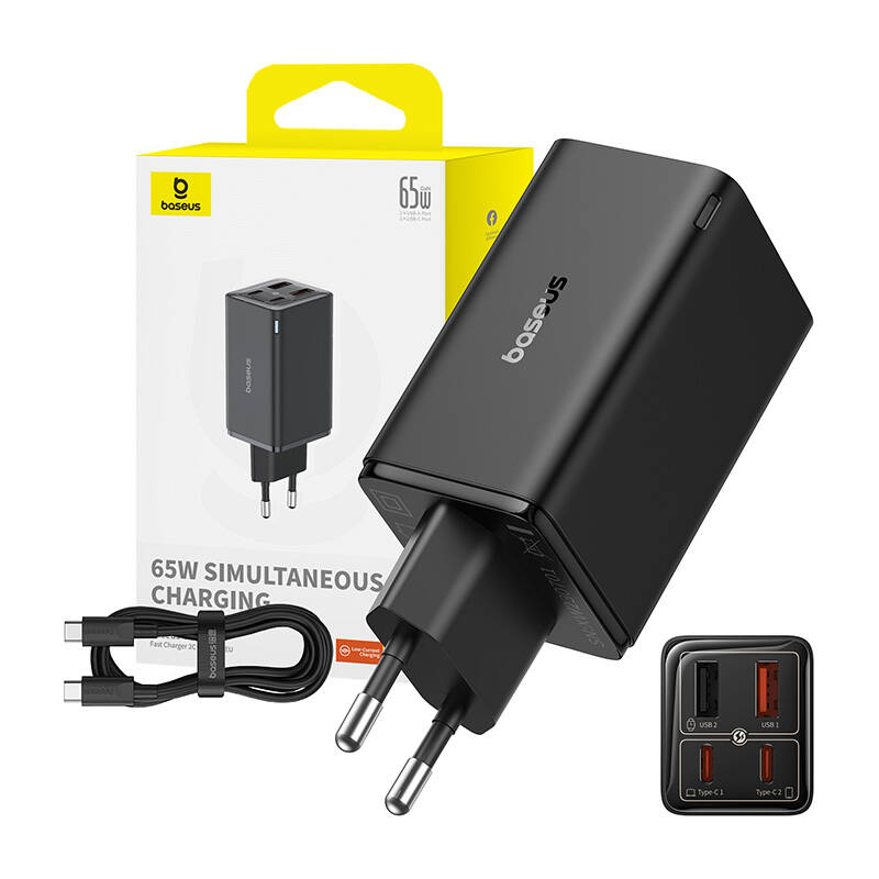 Baseus GAN6 Pro gyorstöltő, 2xUSB-C + 2xUSB, 65W (fekete)