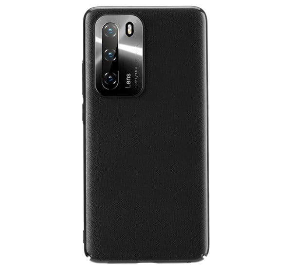 JOYROOM STAR LORD műanyag telefonvédő (ultravékony, fém kameravédő keret, bőr hatású bevonat) FEKETE [Huawei P40]