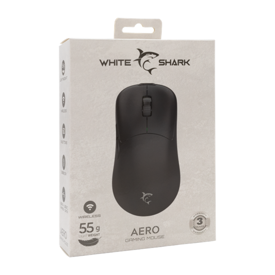 White Shark WGM-5015B AERO vezeték nélküli gamer egér Fekete