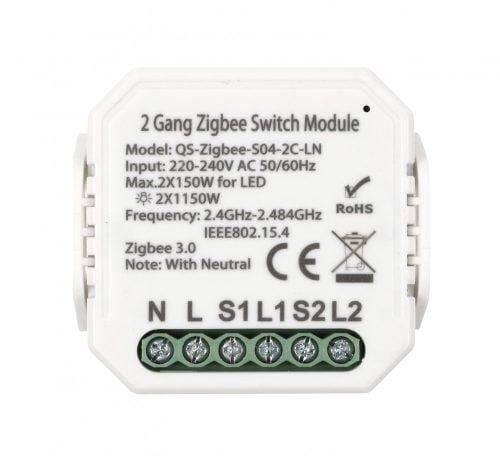 SMARTZILLA Tuya Zigbee kapcsoló mögé rejthető 2 csatornás kapcsoló okosító (N) 82046402-2N)
