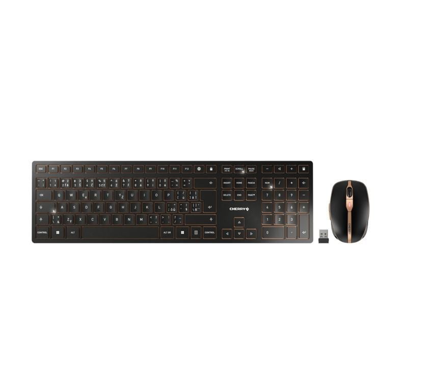 Cherry DW 9100 SLIM vezeték nélküli cseh/szlovák billentyűzet + egér fekete-bronz (JD-9100CS-2)