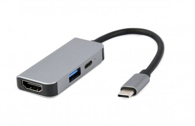 Gembird A-CM-COMBO3-02 Multi Port Adapter USB Type C 3in1 USB hub ezüst Gembird A-CM-COMBO3-02 Multi Port Adapter USB Type C 3in1 USB hub ezüst