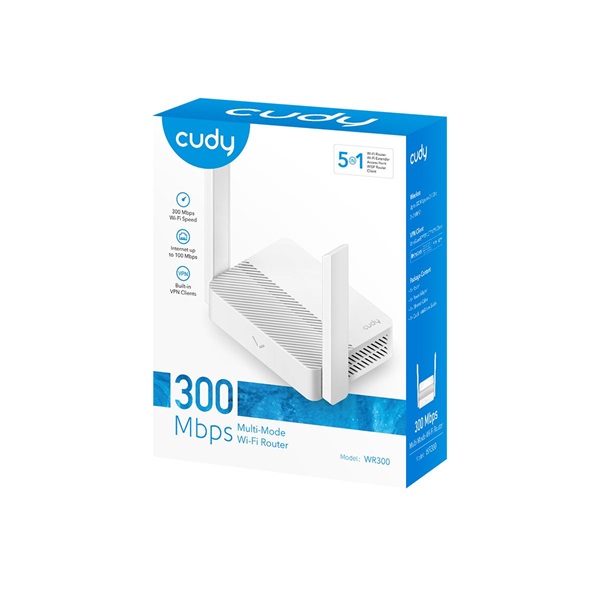 CUDY WR300 egysávos N300 5in1 WIFI fehér Router