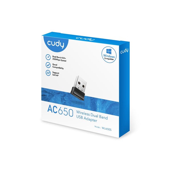 CUDY WU650 kétsávos AC650 WIFI USB mini fekete adapter