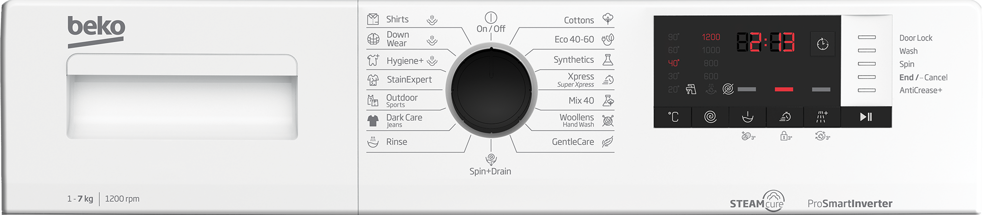Beko WUE7612XBWS Elöltöltős keskeny mosógép – 7 kg, 1200 ford./perc, A Energiaosztály, Daily Xpress program, SteamCure gőzfunkció Beko WUE7612XBWS Elöltöltős keskeny mosógép – 7 kg, 1200 ford./perc, A Energiaosztály, Daily Xpress program, SteamCure gőzfunkció