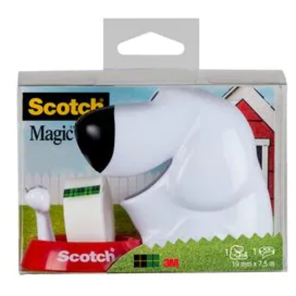 Scotch Magic vidám kutya alakú ragasztószalag adagoló + 1tekercs Scotch Magic 19mmx7,5m ragasztószalag