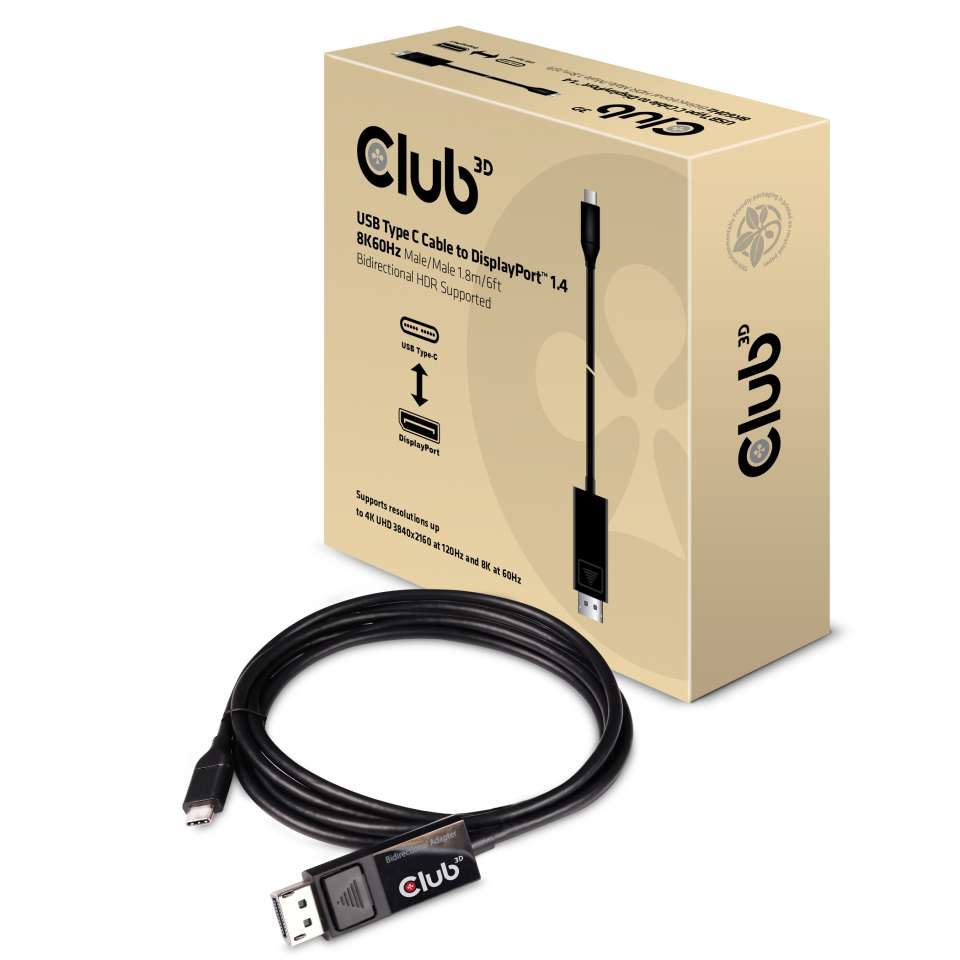 CLUB3D USB Type C -> DisplayPort kábel 1.8m fekete (CAC-1557)