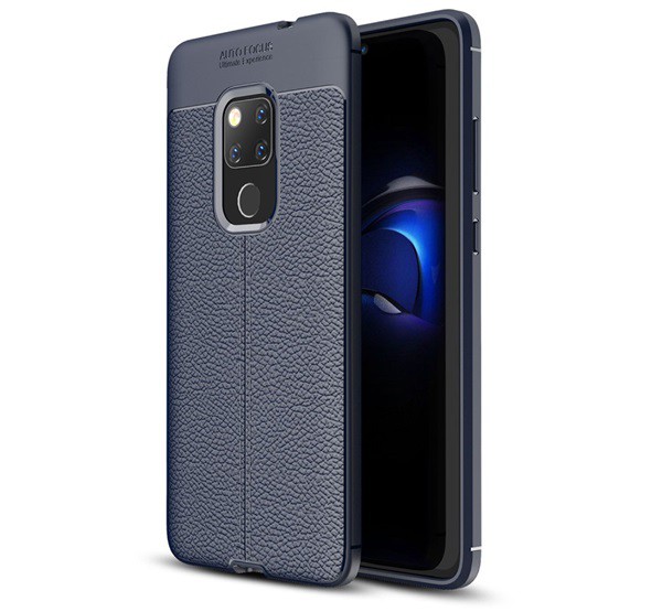 Szilikon telefonvédő (közepesen ütésálló, bőr hatású, varrás minta) SÖTÉTKÉK [Huawei Mate 20]