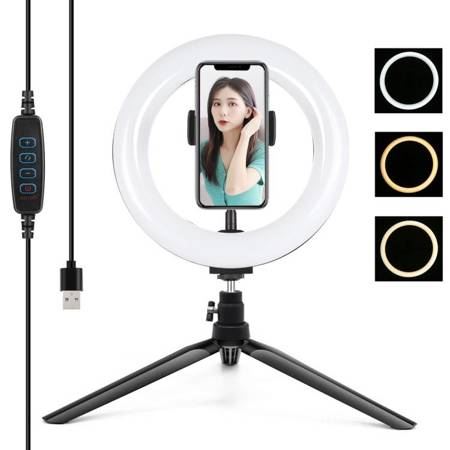 Puluz LED körlámpa 20cm telefontartós állvánnyal (PKT3073B) Puluz LED körlámpa 20cm telefontartós állvánnyal (PKT3073B)
