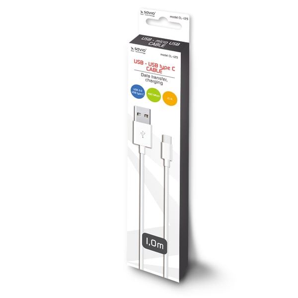 Savio CL-125 kábel USB, TYPE C 2.1A, 1m Savio CL-125 kábel USB, TYPE C 2.1A, 1m