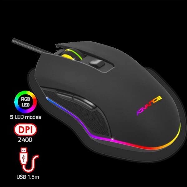 Advance GTA 210  2400 DPI 6 gomb RGB Egér  fekete 
