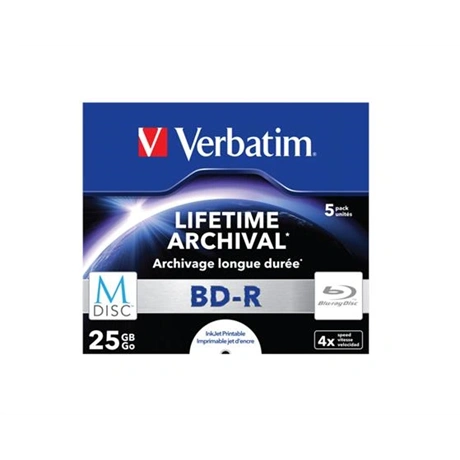 VERBATIM archiváló nyomtatható  M-DISC 25GB  4x, 1 db normál tok  BD-R BluRay lemez