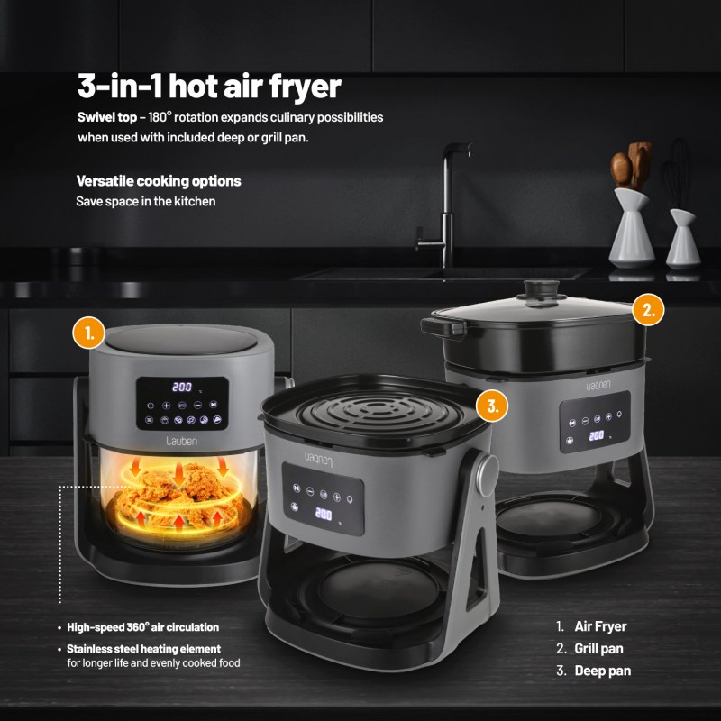 Lauben Glass&Grill Air Fryer 3in1 5500BG 3 az 1-ben forró levegős sütő Grill fun