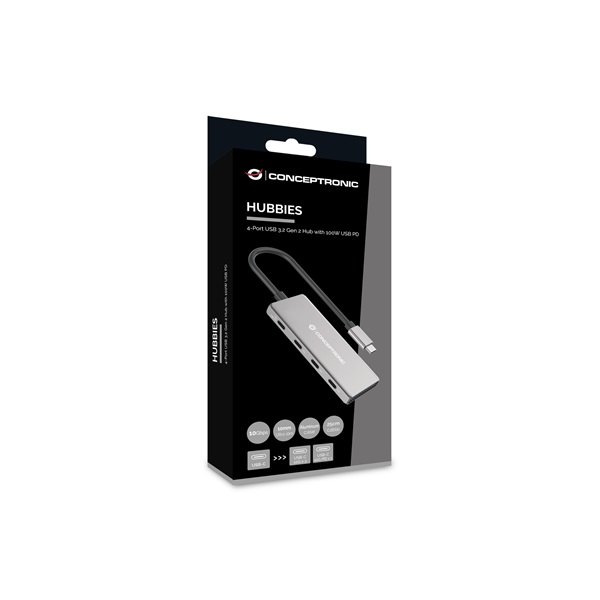 Conceptronic  HUBBIES15G 4 Port  USB-C to 4x USB-C USB Hub Szürke 