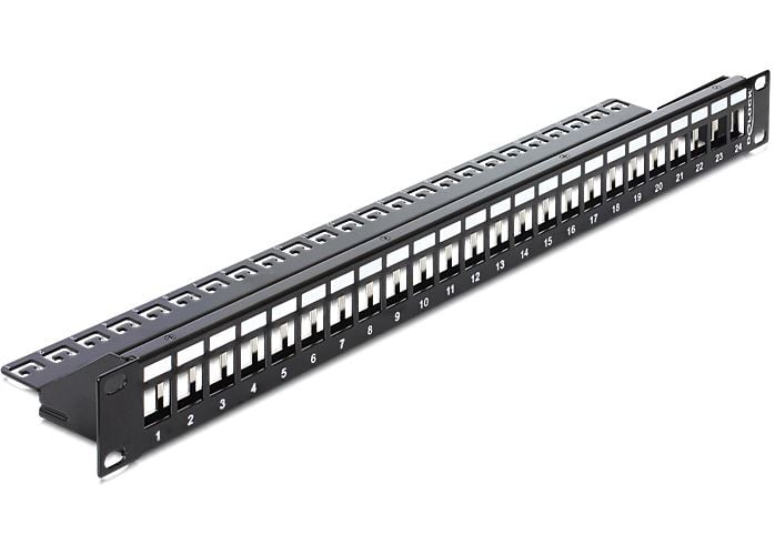 Delock 43277 19" 24 portos Keystone patch panel tehermentesítővel