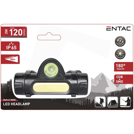 ENTAC EHL-3W-180R FEJLÁMPA 3W BEÉPÍTETT 18650 AKKUMULÁTORRAL