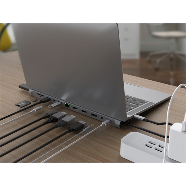 Conceptronic  DONN17G  USB-C to HDMI/DP/USB-C PD/USB-C data/USB 3.0/USB 2.0/SD/TF/GbE/AUX Notebook Dokkoló