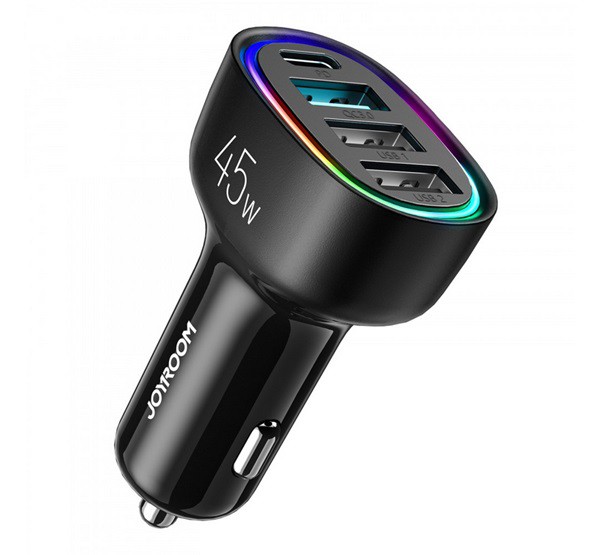 JOYROOM autós töltő 3 USB aljzat / Type-C aljzat (5V/3000mA, 45W, PD gyorstöltés támogatás) FEKETE (JR-CL09) JOYROOM autós töltő 3 USB aljzat / Type-C aljzat (5V/3000mA, 45W, PD gyorstöltés támogatás) FEKETE (JR-CL09)