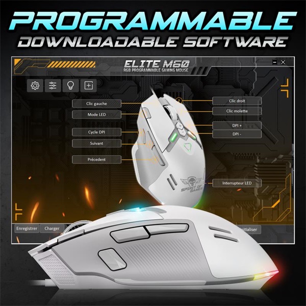 Spirit of Gamer   ELITE-M60 White Optikai 20000 DPI 1000Hz 9 programozható gomb RGB vezetékes Egér Fehér