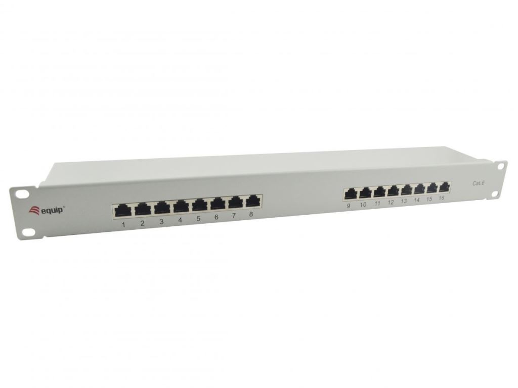 Equip  326317 Patch Panel 16 port, Cat6,1U, árnyékolt, 19" szürke