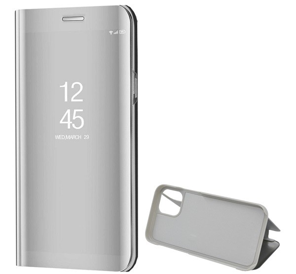 Tok álló (aktív FLIP, oldalra nyíló, asztali tartó funkció, tükrös felület, Mirror View Case) EZÜST [Apple iPhone 12 Pro]