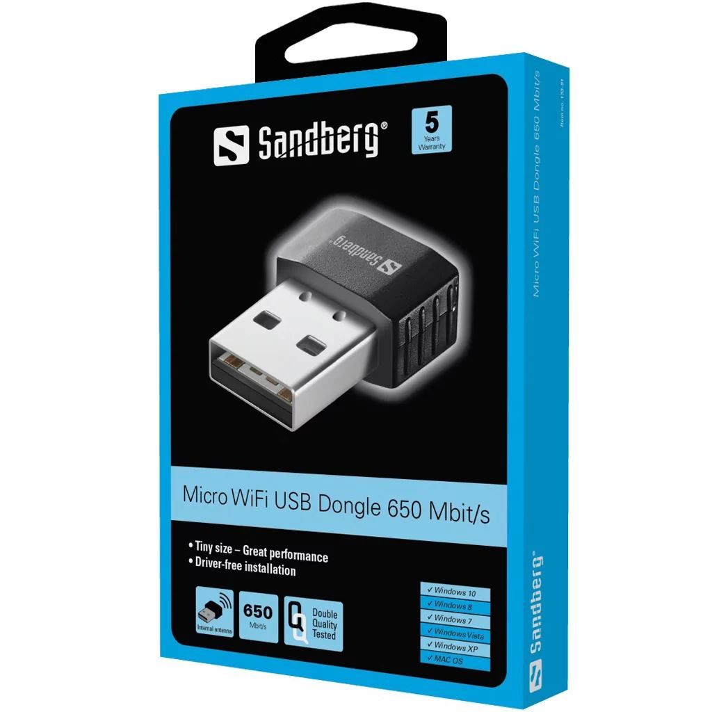 Sandberg USB-A Wifi Dongle 650 Mbit/s adapter (133-91) Sandberg USB-A Wifi Dongle 650 Mbit/s adapter (133-91)