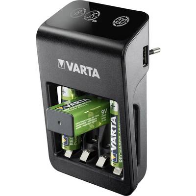Varta LCD Plug-Plus NiMH Mikro (AAA), Ceruza (AA), 9 V-os Hengeres akku töltő Akkukkal Varta LCD Plug-Plus NiMH Mikro (AAA), Ceruza (AA), 9 V-os Hengeres akku töltő Akkukkal