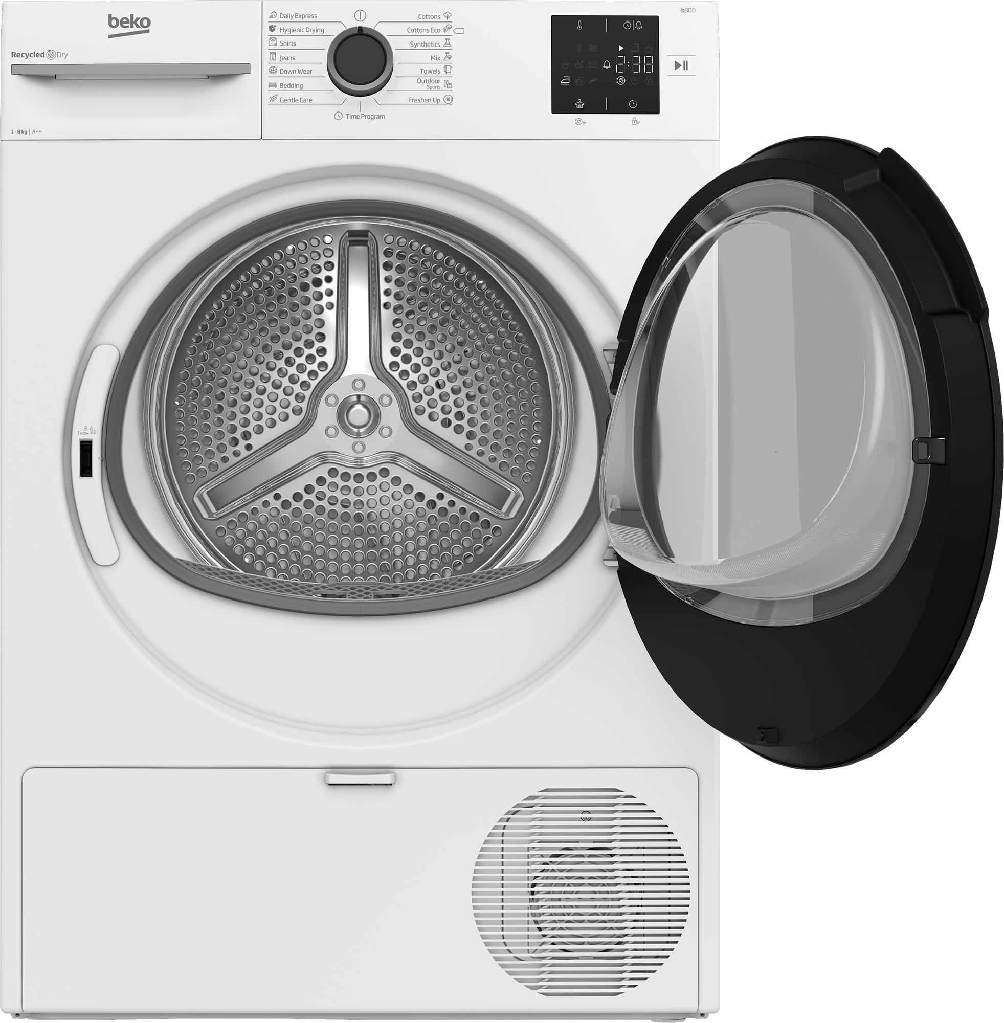 Beko BM3T38230W Hőszivattyús szárítógép – 8 Kg, B Energiaosztály, FreshCaps kapszula, EcoGentle, Higiénikus szárítás, Xpress Super Short 14 perces program