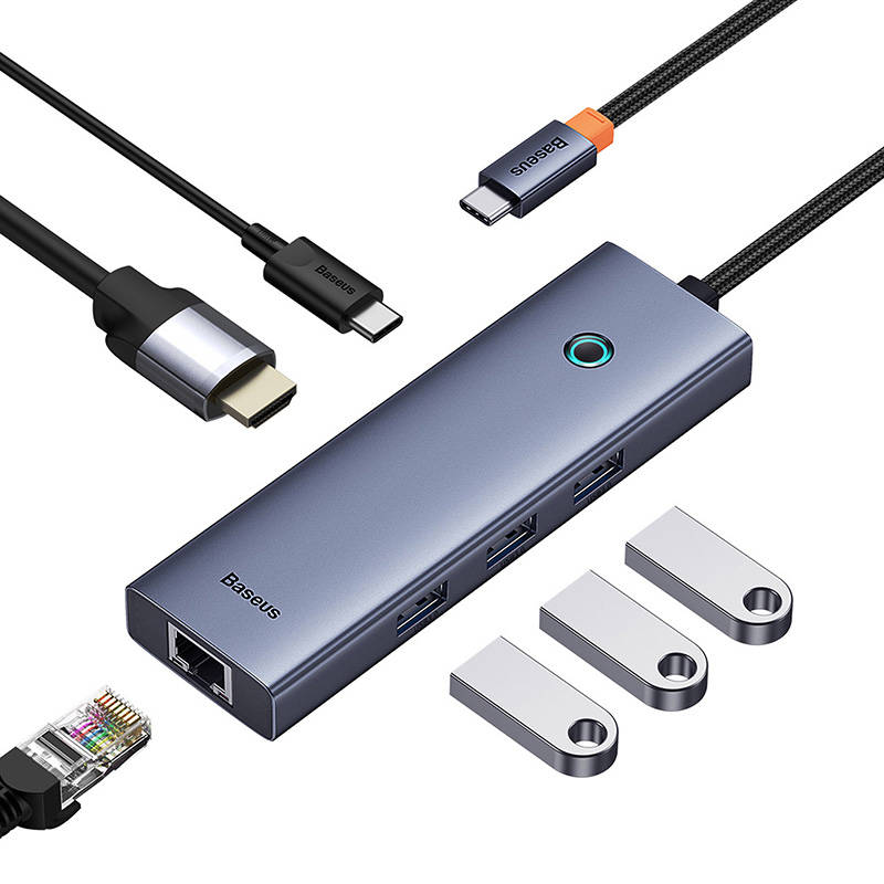 6in1 Hub Baseus  UltraJoy USB-C do HDMI4K@30Hz1+3xUSB 3.0+PD+RJ45 (space grey) 6in1 Hub Baseus  UltraJoy USB-C do HDMI4K@30Hz1+3xUSB 3.0+PD+RJ45 (space grey)