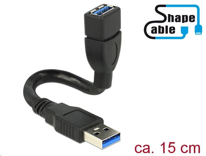 Delock USB 3.0 A male > USB 3.0 A female ShapeCable 0.15 m kábel (83713) Delock USB 3.0 A male > USB 3.0 A female ShapeCable 0.15 m kábel (83713)