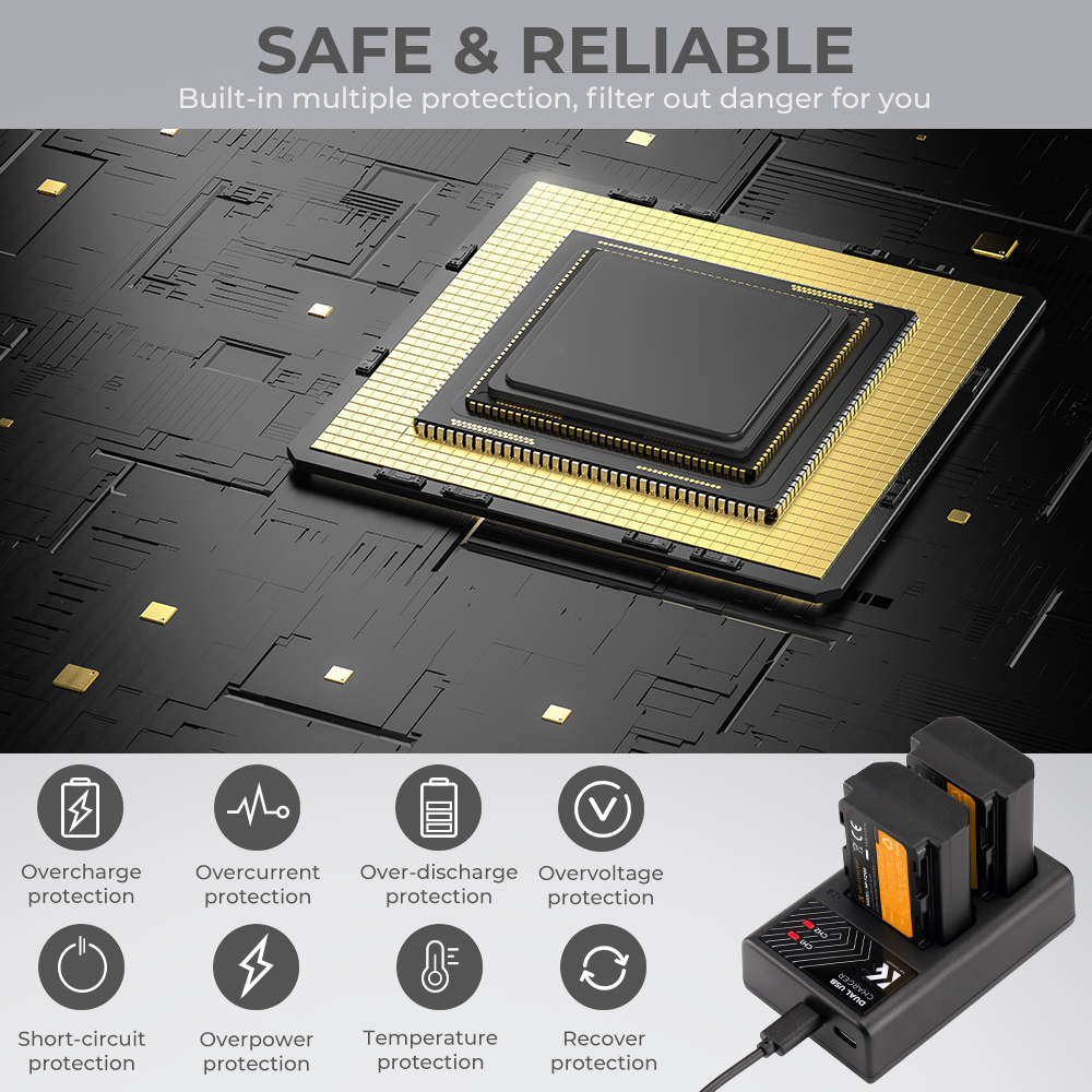 K&F Concept hordozható dupla USB-C akkumulátor BC-QZ1 töltő + 2db FZ100 akkumulátor 2280mAh