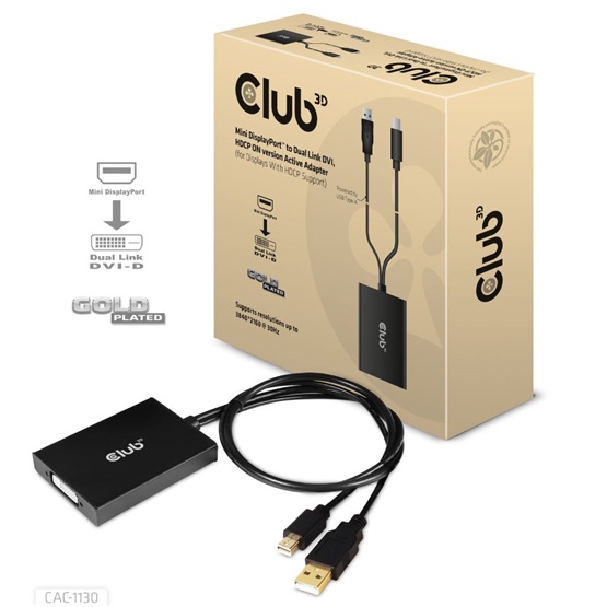  Club3D Mini DisplayPort to Dual Link DVI, HDCP ON version Active Adapter 