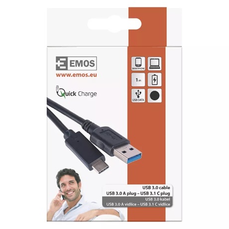 Emos SM7021BL TÖLTŐ- ÉS ADATKÁBEL USB-A 3.0 / USB-C 3.1, 1 M, FEKETE