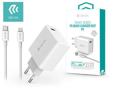 Devia ST346293 20W 3.0QC USB Type-C hálózati gyorstöltő adapter + Type-C/Lightning adatkábel fehér