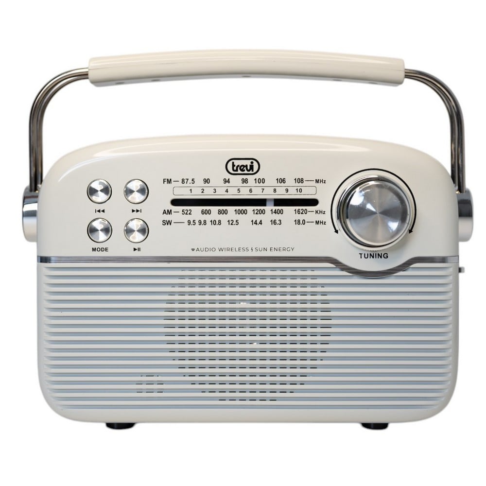 Trevi RA 7F50 BT Hordozható vintage napelemes rádió, Bluetooth-tal, USB és SD kártya bemenettel krémfehér színben (0RA7F50001-F)
