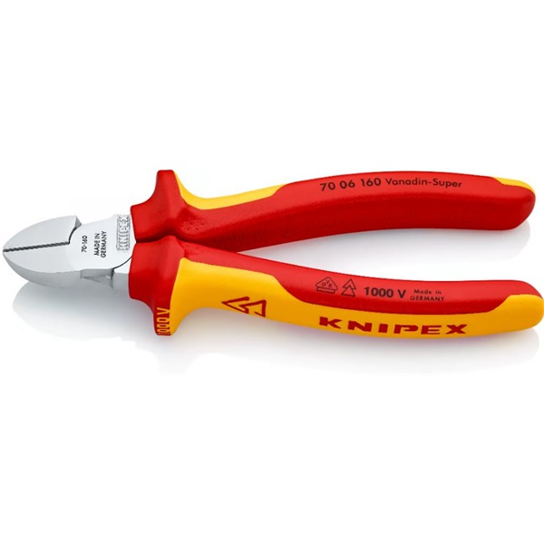 KNIPEX oldalcsípő fogó (oldalvágó), 1000V szigetelt, krómozott, 160mm, bliszteres kivitel,  SB (70 06 160)